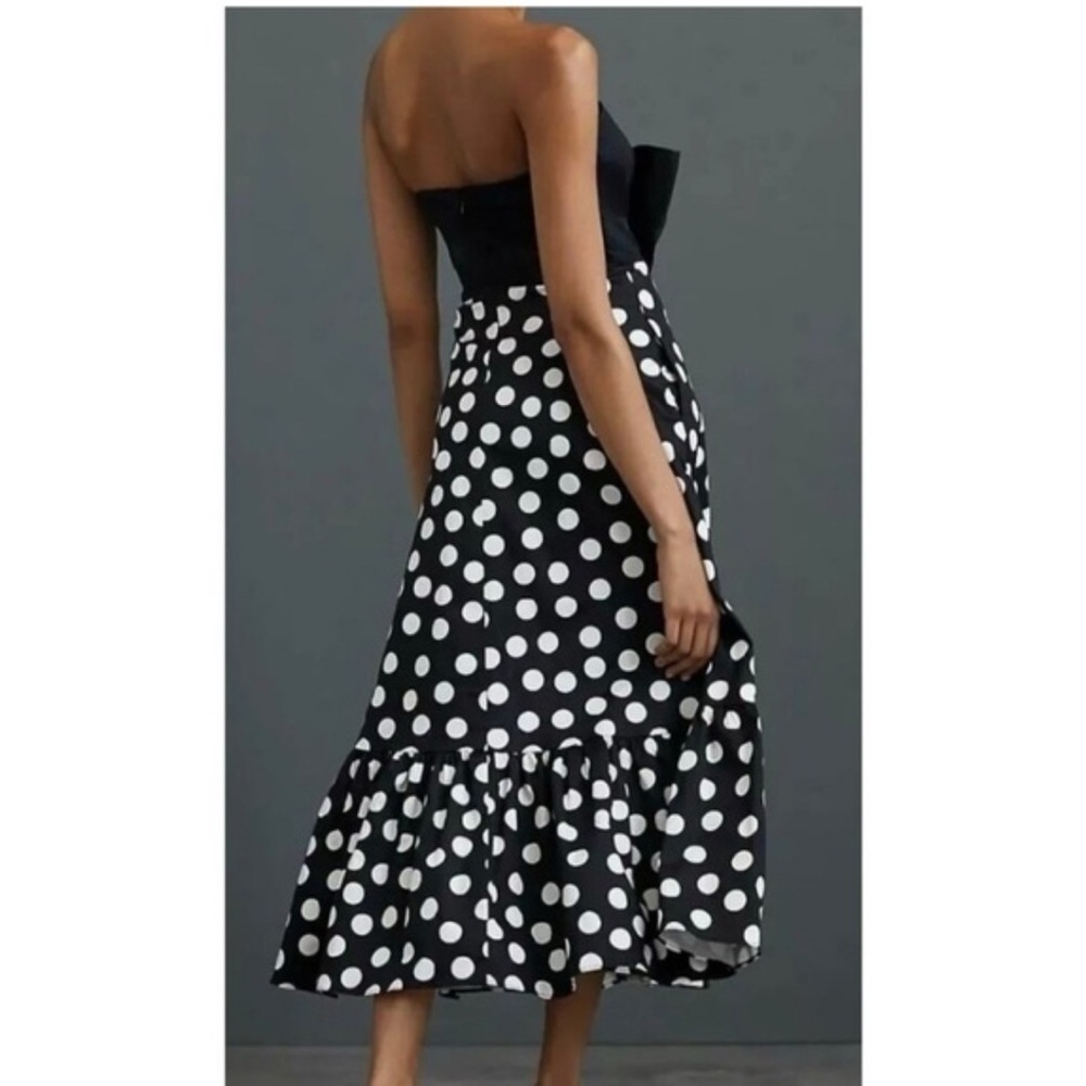 NWT Anthropologie Hutch Dress Bow-Tie Strapless Midi Polka Dot Black White SZ 00 - Picture 2 of 7